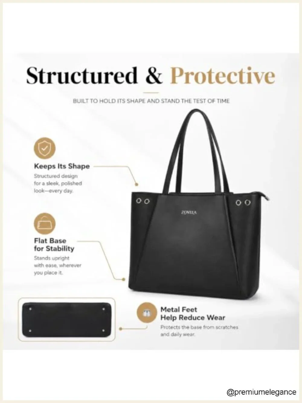 Large Structured Vegan Leather Work Tote Bag with Compartments for Women